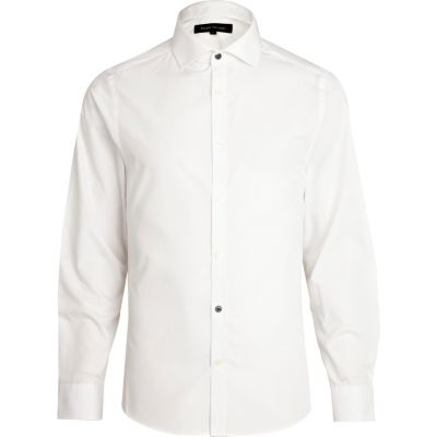 White accent button long sleeve poplin shirt