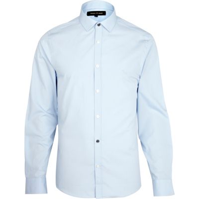 Blue accent button long sleeve poplin shirt 