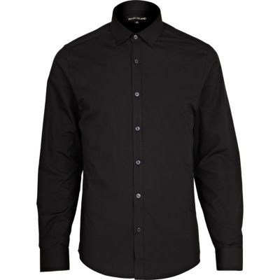 Black accent button long sleeve poplin shirt