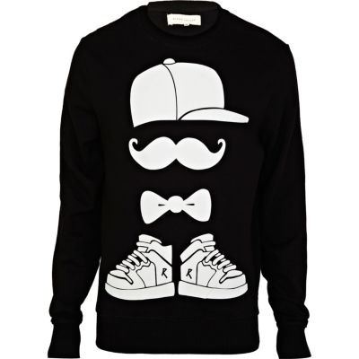 Black snapback moustache print sweatshirt