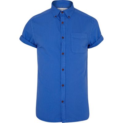 Blue short sleeve Oxford shirt
