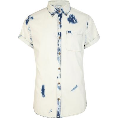 Blue bleach wash denim shirt