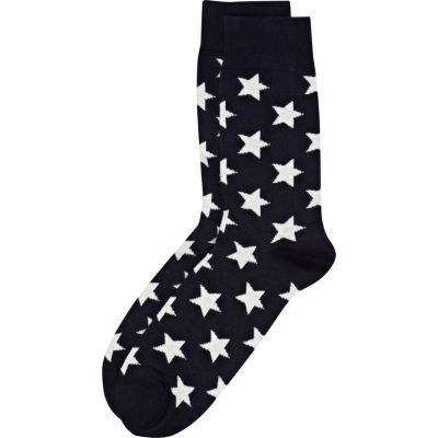 Navy star print ankle socks
