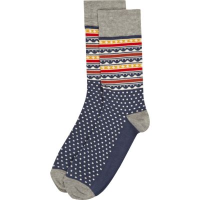 Blue aztec fairisle ankle socks