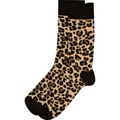 Brown leopard print socks