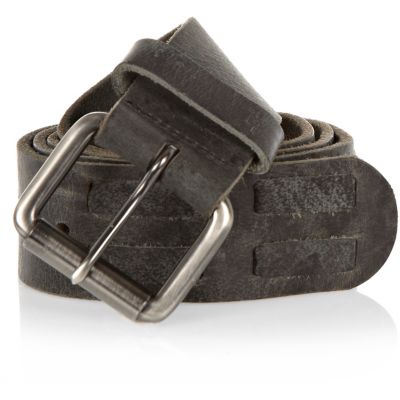 Black leather woven belt 