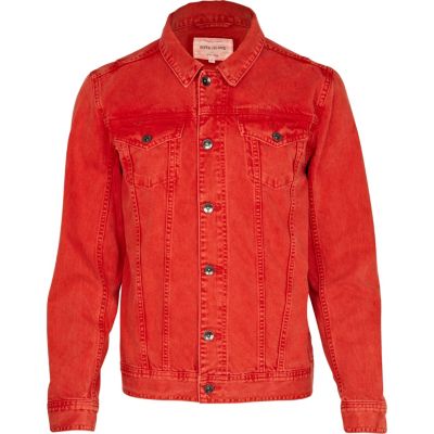 Bright red denim jacket 