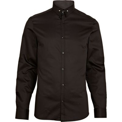 Black pin collar long sleeve shirt
