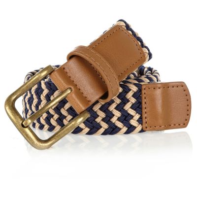 Navy and ecru woven belt
