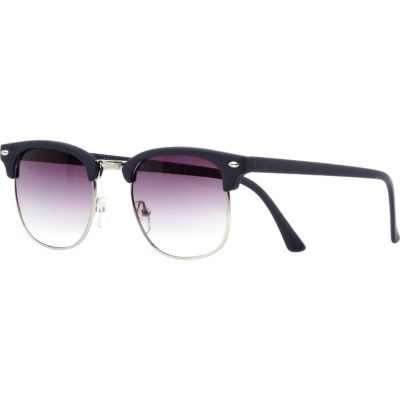 Navy rubberised round retro sunglasses