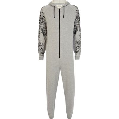 Grey tattoo sleeve print onesie