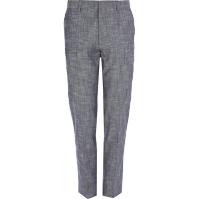 Blue cross hatch smart skinny trousers