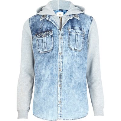 Acid wash 2 in 1 denim gilet hoodie 