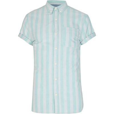 Mint green and grey striped shirt