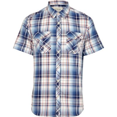 Blue check short sleeve shirt