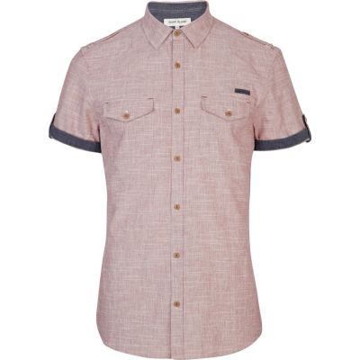 Red cross hatch short sleeve shirt