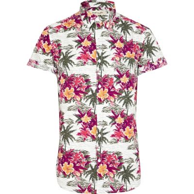 White Hawaiian print short sleeve shirt