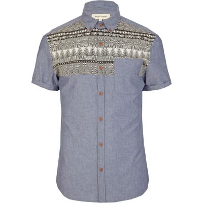 Blue chambray tribal yoke shirt