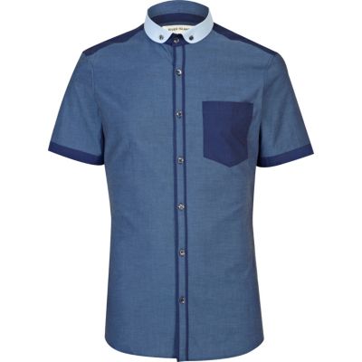Blue penny collar colour block shirt