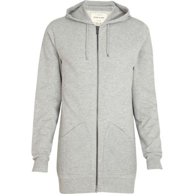 Grey marl longline zip through hoodie