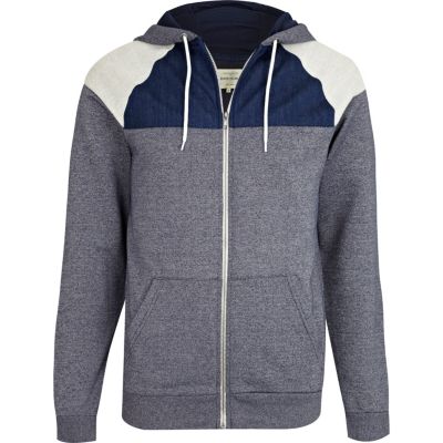Navy contrast colour block yoke hoodie 