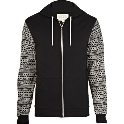 Black aztec print sleeve hoodie