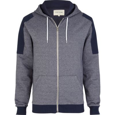 Navy marl contrast shoulder patch hoodie