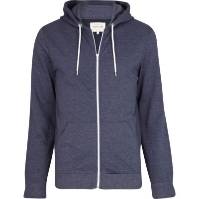 Navy marl zip through hoodie