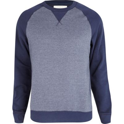 Navy marl colour block sweatshirt