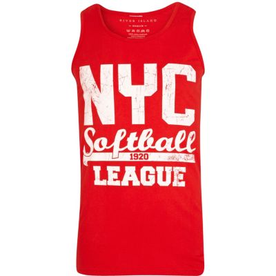 Red NYC softball league print vest
