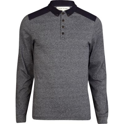 Navy marl contrast shoulder patch polo shirt