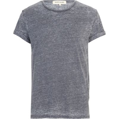 Navy burnout roll sleeve t-shirt