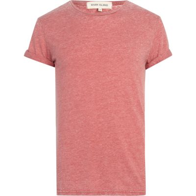 Red burnout roll sleeve t-shirt