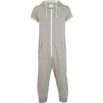 Grey short sleeve hooded onesie