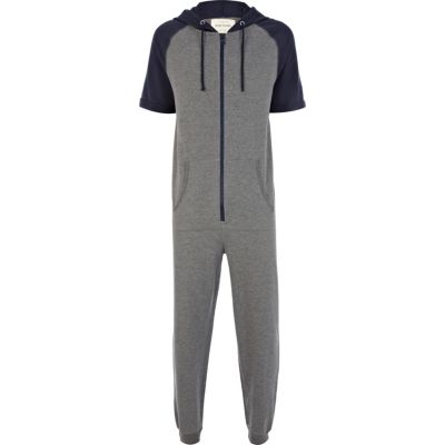Grey short raglan sleeve colour block onesie