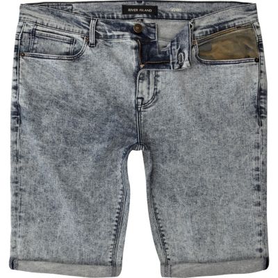 Acid wash camo pocket skinny denim shorts