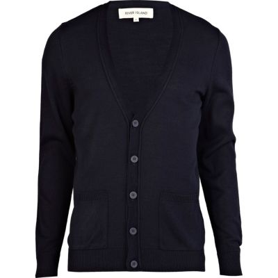Navy V neck rolled edge cardigan