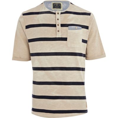 Beige striped Holloway Road grandad t-shirt
