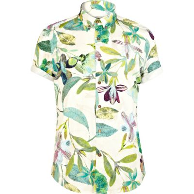 Ecru Holloway Road leaf print shirt
