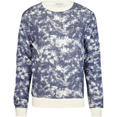 Blue tie dye contrast trim sweatshirt