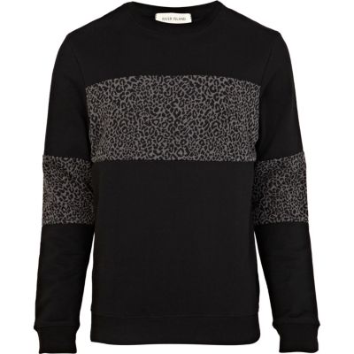 Black leopard print colour block sweatshirt