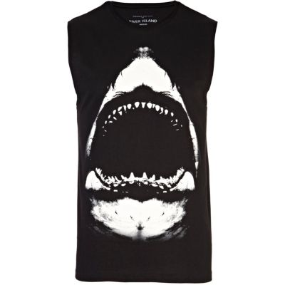 Black shark bite print tank top