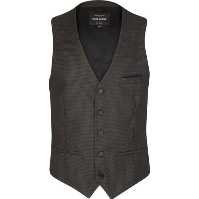 Black jacquard smart waistcoat