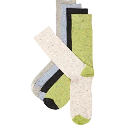 Grey, green and blue fleck ankle socks pack