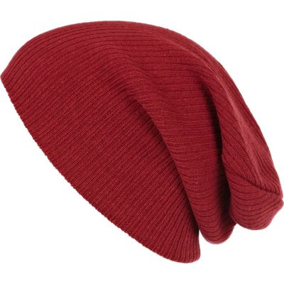 Red ribbed knit beanie hat