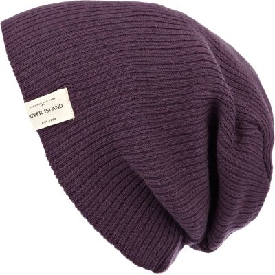 Purple ribbed knit beanie hat