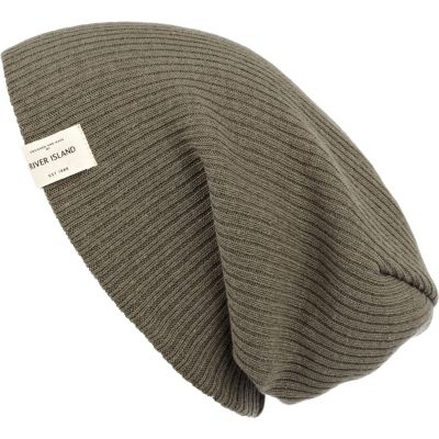 Green ribbed knit beanie hat 