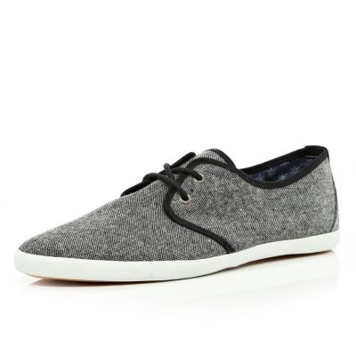 Grey textured lace up plimsolls