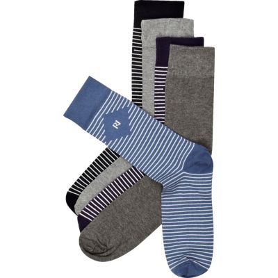 Blue and grey stripe ankle socks pack