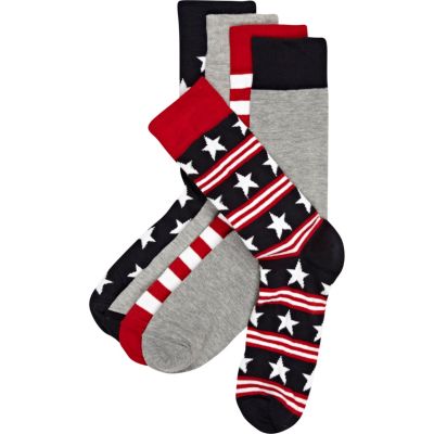 Navy USA flag print ankle socks pack